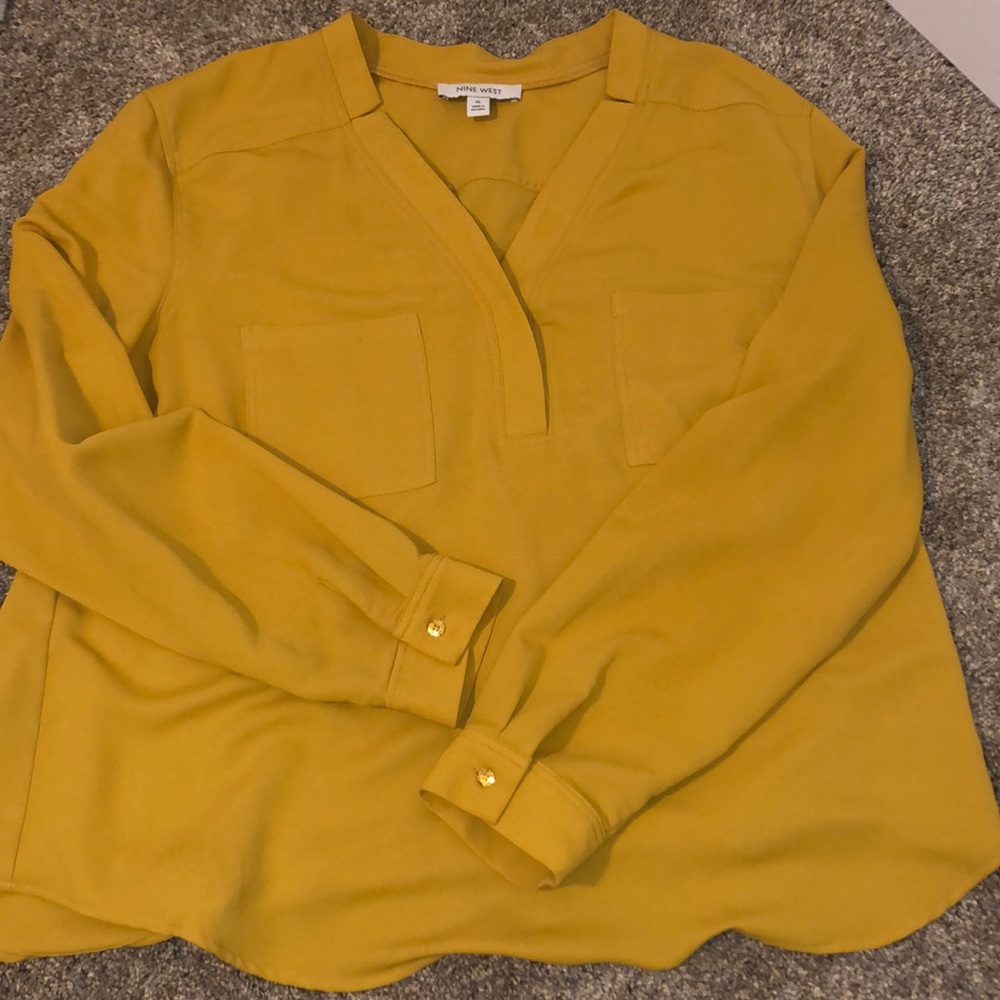 Mustard colored long sleeved blouse